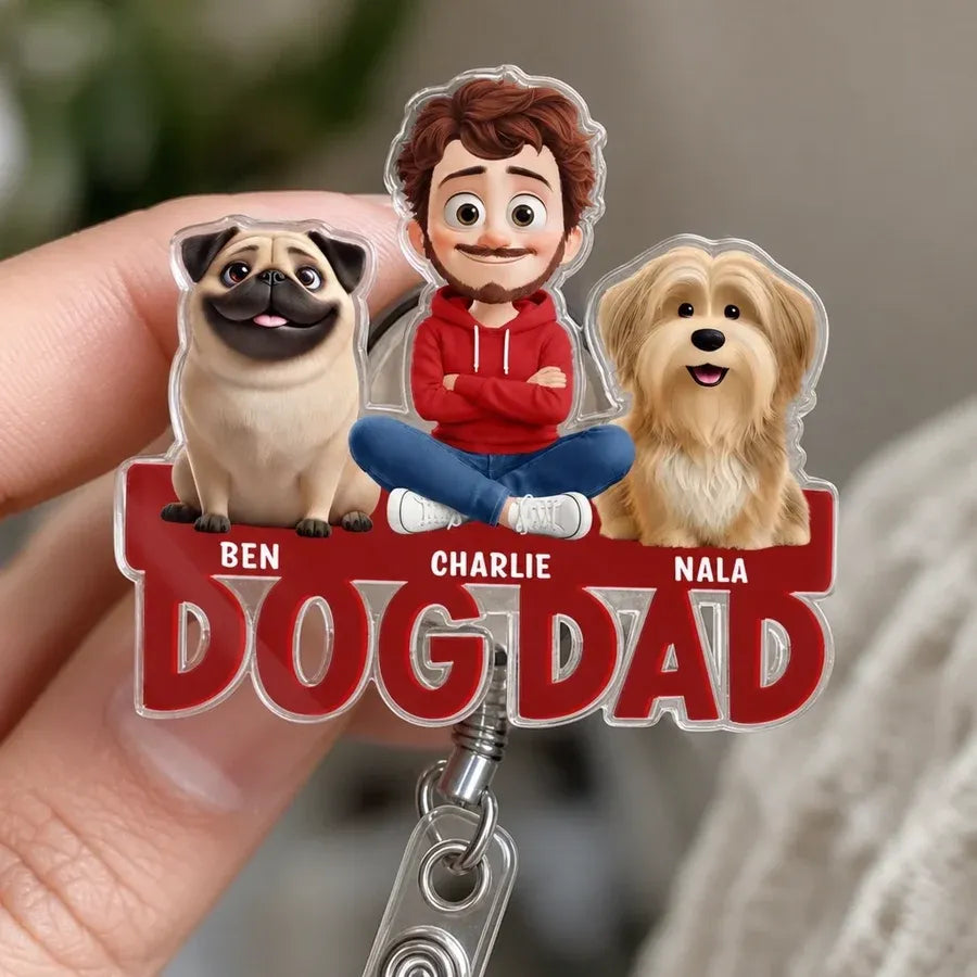 Personalized Best Dog Dad Ever Acrylic Badge Reel