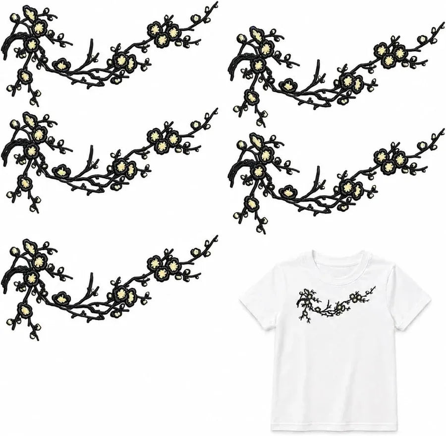 Cherry Blossom Embroidered Iron-On Patch