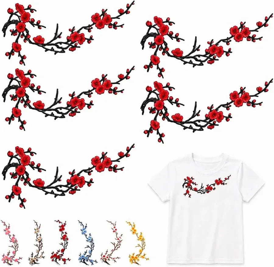 Cherry Blossom Embroidered Iron-On Patch
