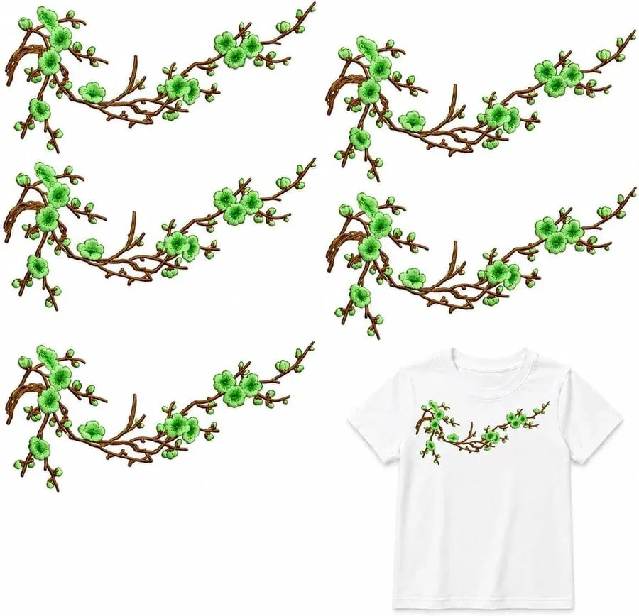 Cherry Blossom Embroidered Iron-On Patch