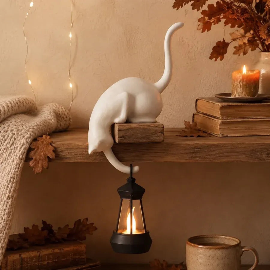 Cat Hook Bookshelf Lantern Light