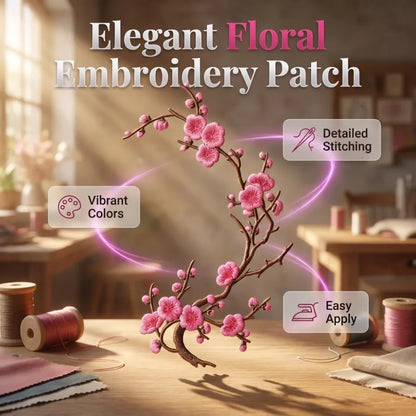 Cherry Blossom Embroidered Iron-On Patch