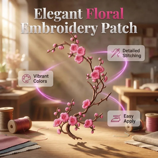 Cherry Blossom Embroidered Iron-On Patch