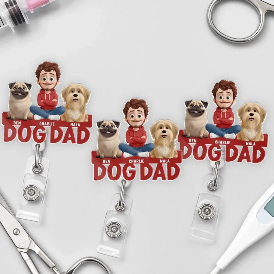 Personalized Best Dog Dad Ever Acrylic Badge Reel