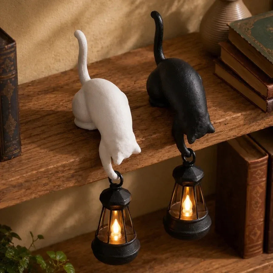 Cat Hook Bookshelf Lantern Light