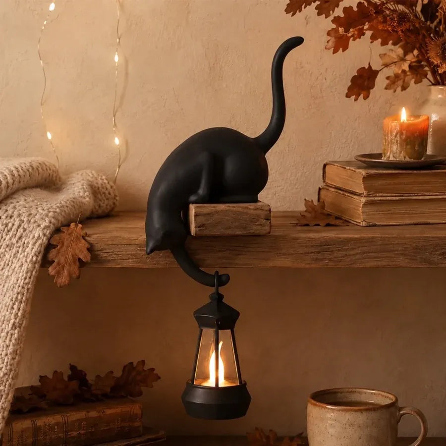 Cat Hook Bookshelf Lantern Light