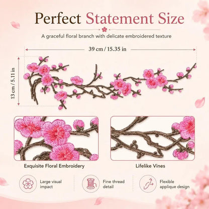 Cherry Blossom Embroidered Iron-On Patch
